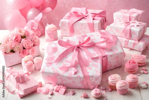 pink gift box with ribbon © zooriii arts