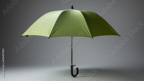 Green rain umbrella on a grey background.