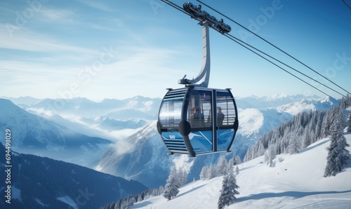 A cableway in amazing snowy mountain landscape photo