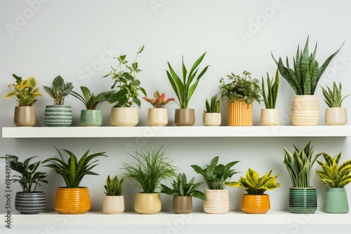 Houseplants ceramic pots. Tropical leaves. Generate Ai