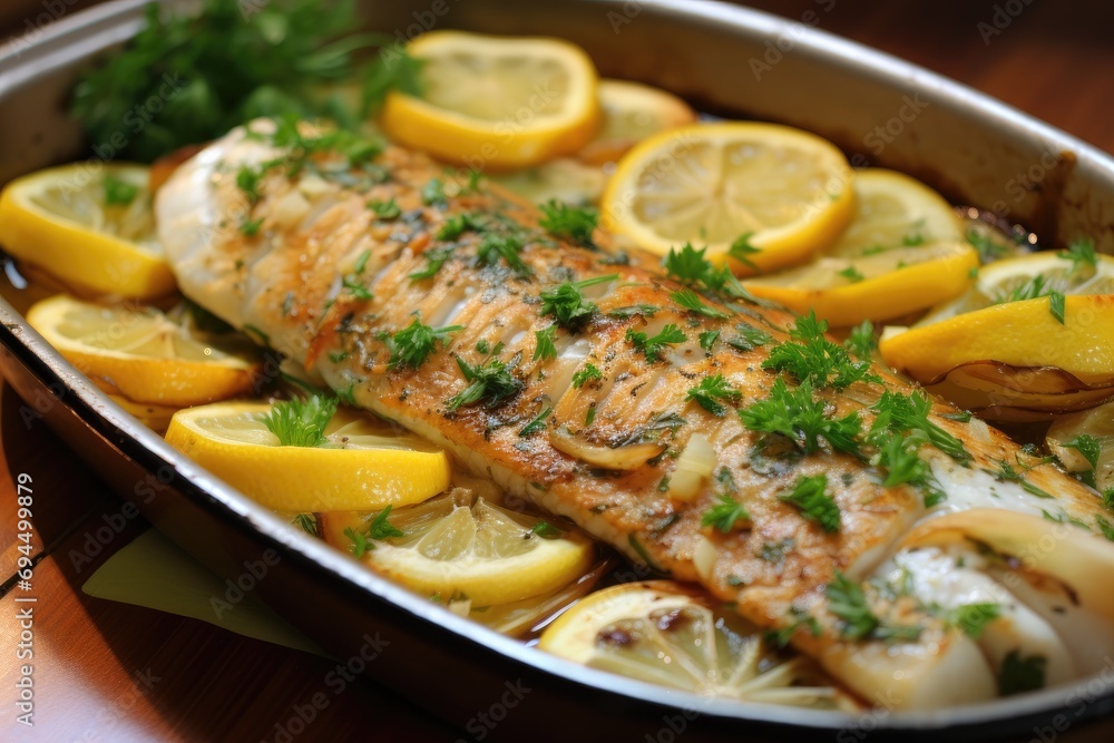 Tilapia fish baked with garlic and lemon Tilapia fish baked with garlic and lemon