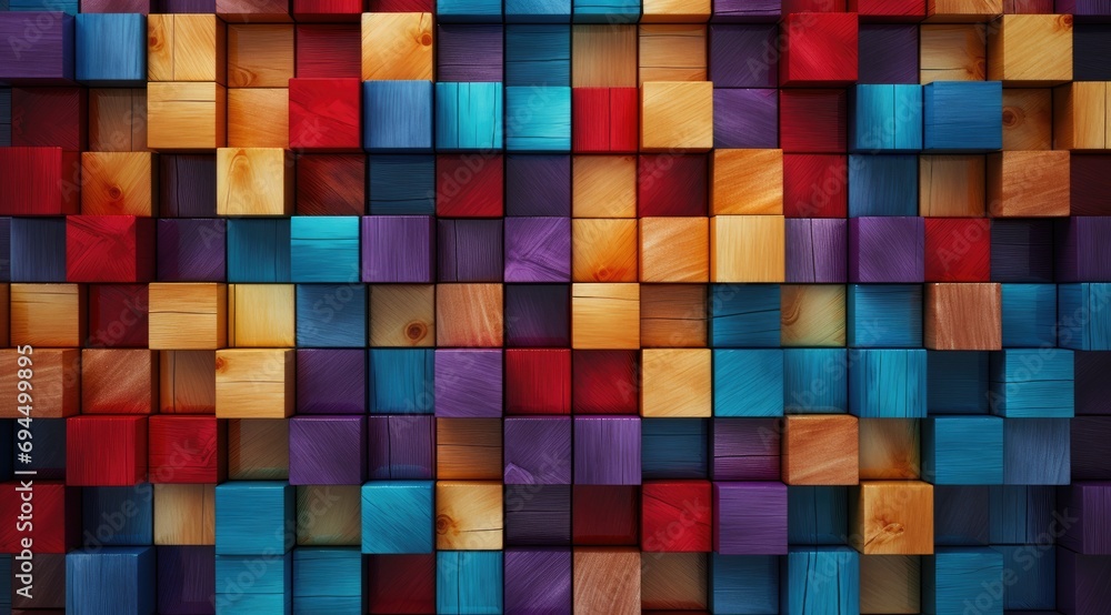 Abstract block stack wooden 3d cubes, colorful wood texture for backdrop