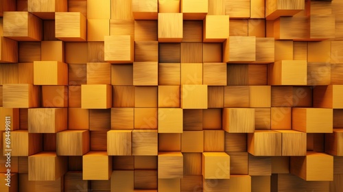 Abstract wooden 3d cubes, golden wood texture for background