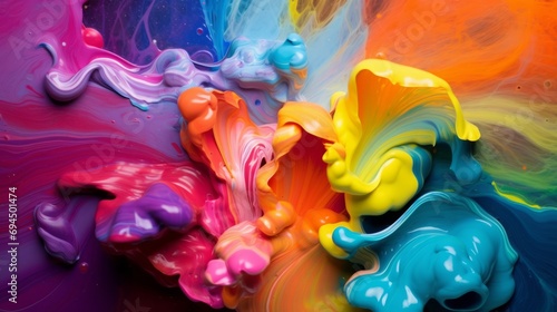 Multi-colored paint art. Abstract background made of colorful liquid. Splashes, waves, drops.