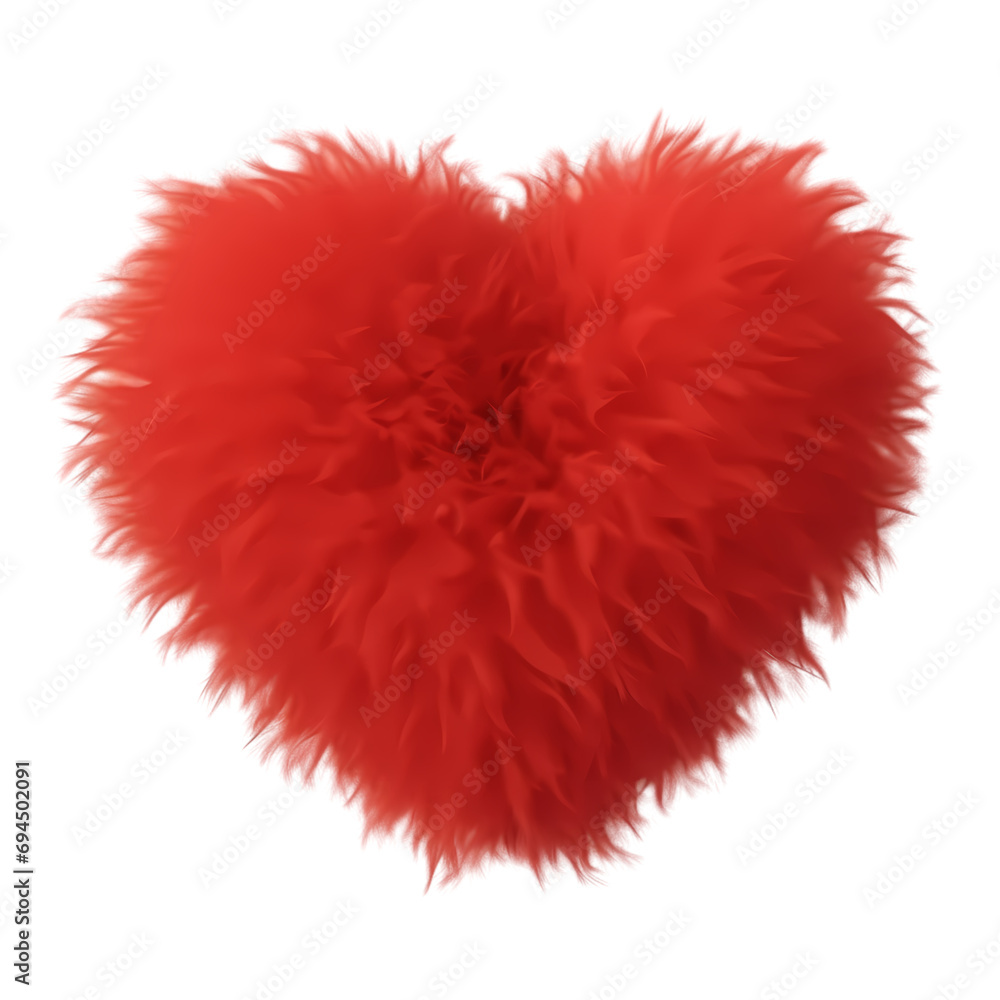 Red fluffy heart isolated on transparent background Red fluffy heart isolated on transparent background