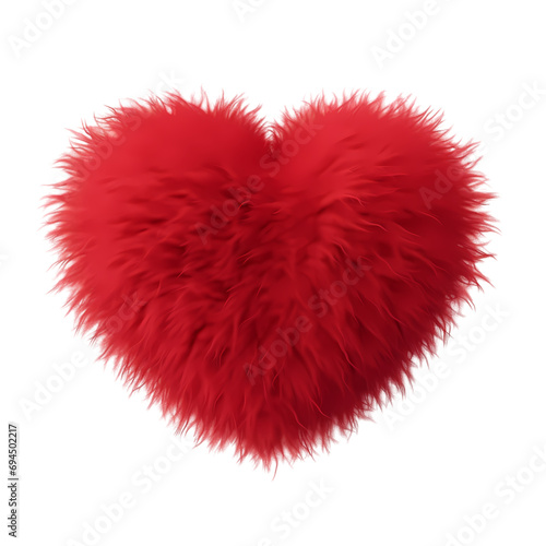 Red fluffy heart isolated on transparent background