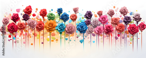 painted roses of different colors. the banner