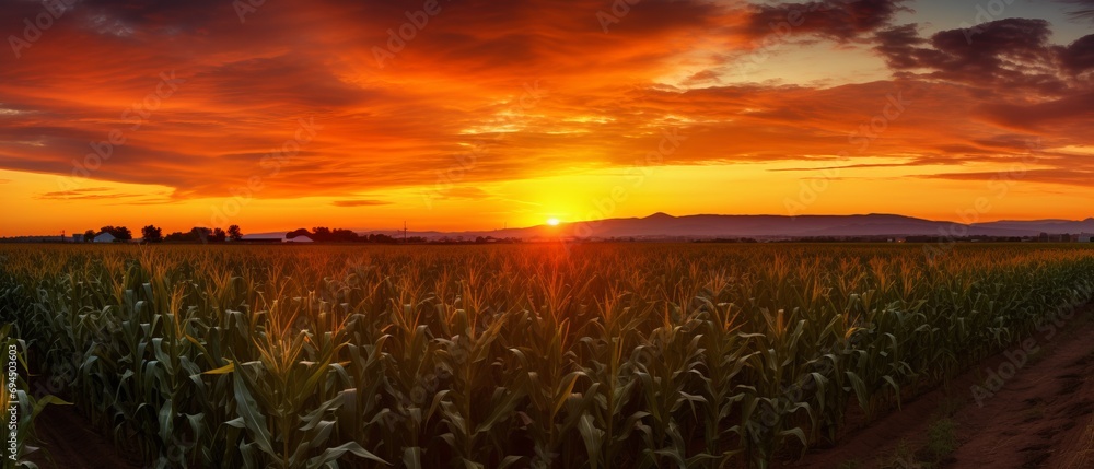 Silhouette of a corn field at dawn