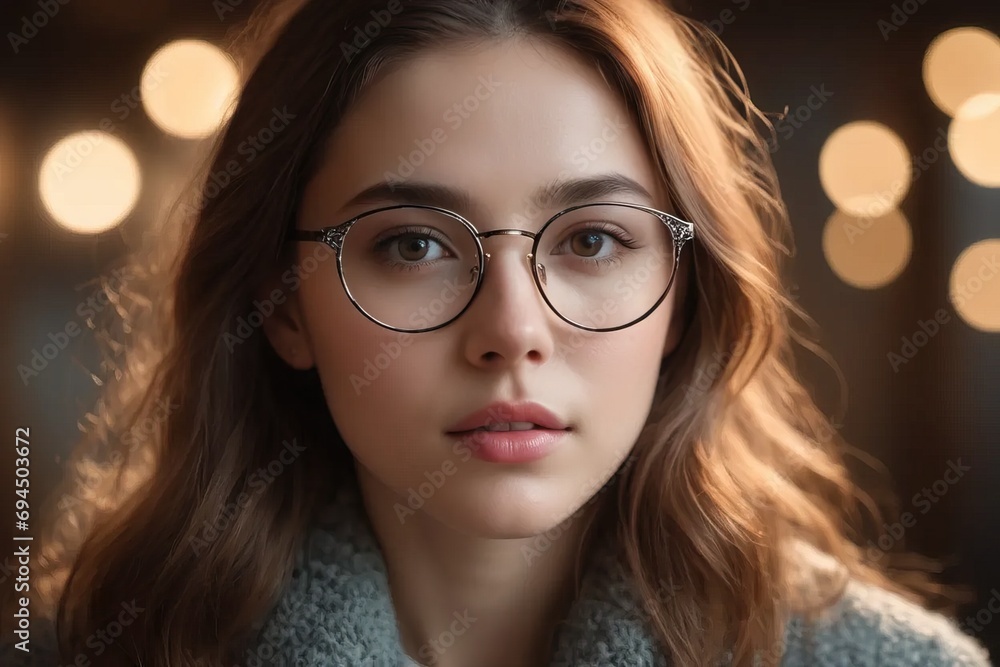 Pretty young teenager with a nerdy face and study glasses. Pretty young teenager with a nerdy face and study glasses.