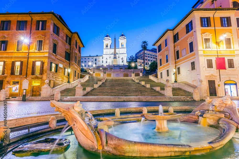 Spanish Steps in Rome at night, Italy