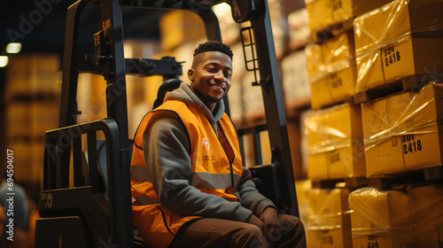 Forklift Operator in A Warehouse During A Working Day