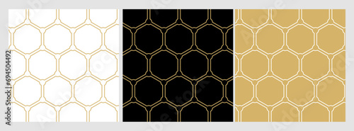Geometry line hexagonal seamless pattern. Golden Vector background set.