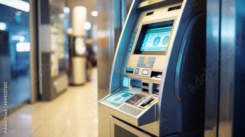 Modern ATM Machine In Bank Branch