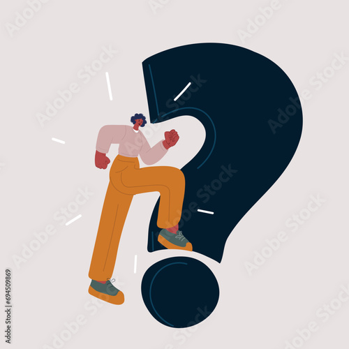 Vector illustration of woman step into question mark.