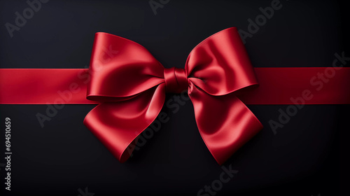 Red gift ribbon with a bow against a black background
