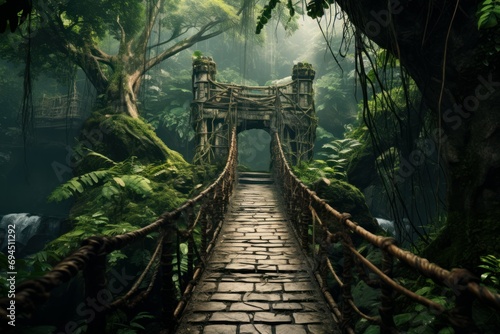 Tableau sur toile Verdant Jungle bridge forest. Park nature. Generate Ai