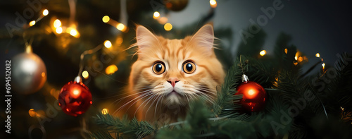 bad cat in the chhristmas tree, AI generated image