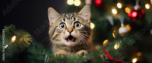 cat in the chhristmas tree, AI generated