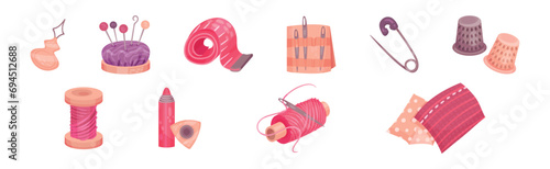 Sewing Tools and Objects for Needlework and Handmade Craft Vector Set photo