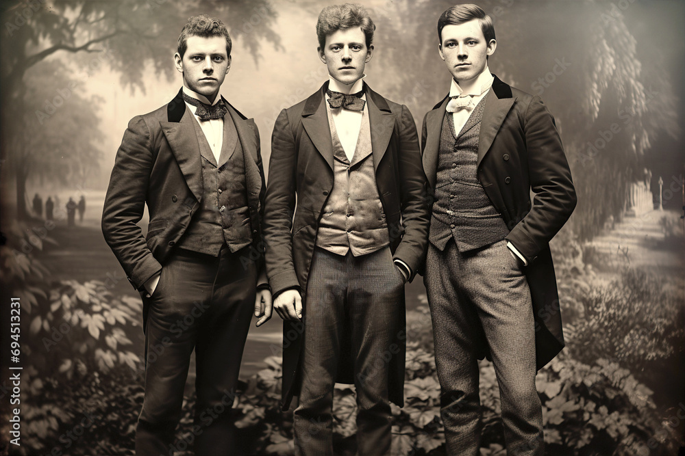 Fototapeta premium Group of successful business people early 1900th. Vintage photo, history, documentary concept 