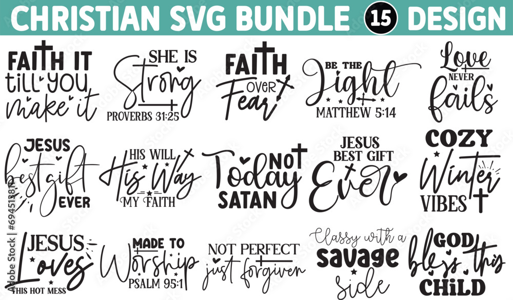 Christian SVG Bundle, Scripture Bundle, Bible Verse Bundle, Religious SVG, Jesus, God, Faith svg - obrazy, fototapety, plakaty 