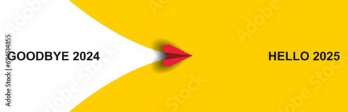 goodbye 2024 hello 2025 flying red airplane.year plan idea concept.Business leader,personality development idea concept	
