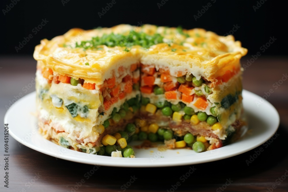 Savory Layered vegetable pie. Rustic healthy. Generate Ai