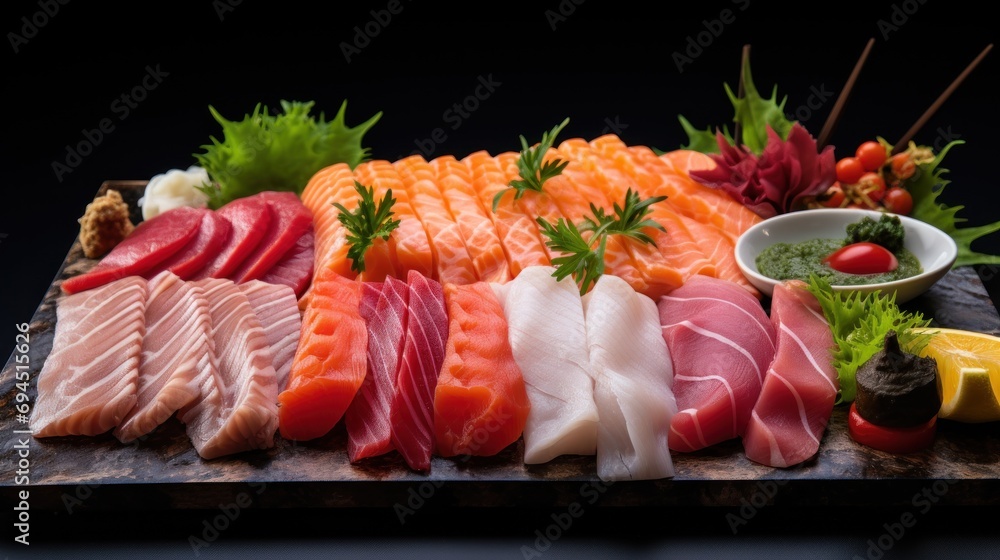 a platter of assorted meats and vegetables on a wooden platter with a bowl of sauce on the side. a platter of assorted meats and vegetables on a wooden platter with a bowl of sauce on the side.