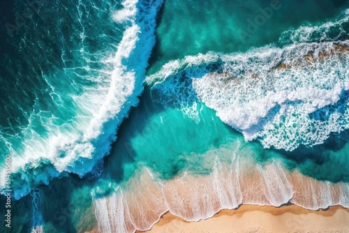 Aerial view of beautiful beach with turquoise water and waves