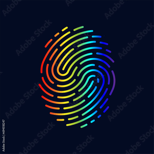 Fingerprint on dark. Rainbow colors human thumbprint, lgbtq identification symbol. Privacy and personal security service, decent vector sign