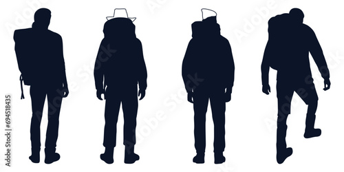 Male and female hiker or Hiking in mountains silhouettes vector