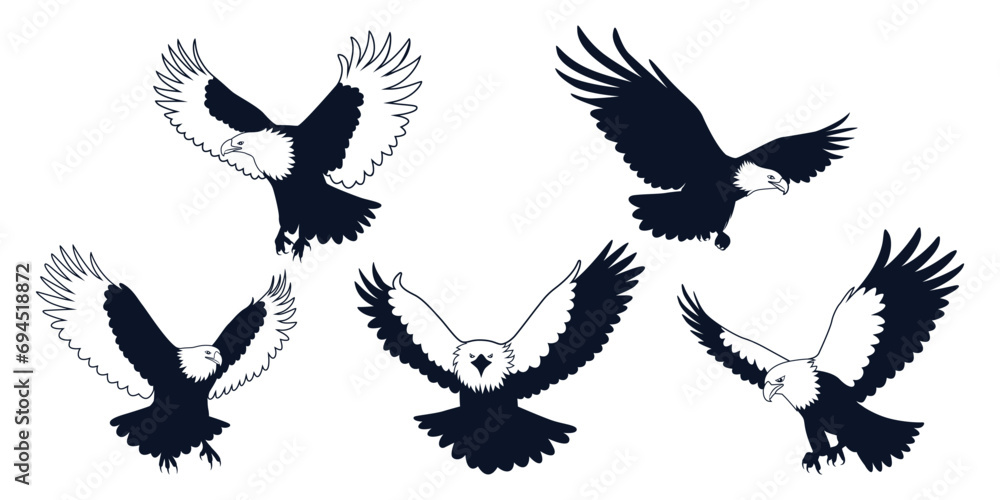 Obraz premium American Eagle Bird Silhouettes Vector art