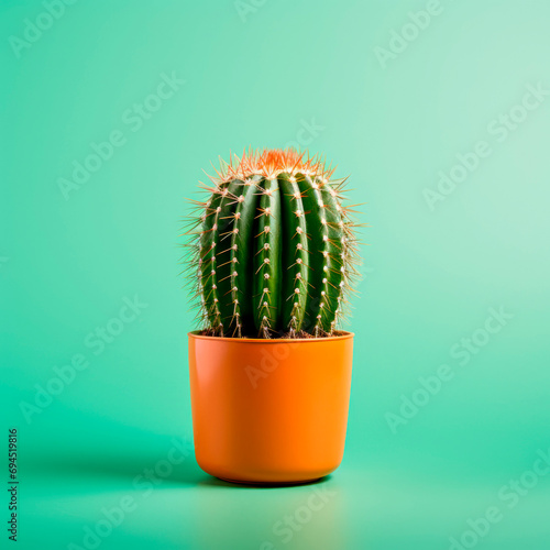 
A cactus in a pot on a blue background. Minimalism. 
