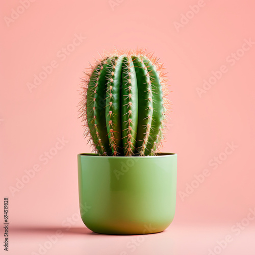 A cactus in a pot on a pink background. Minimalism. 