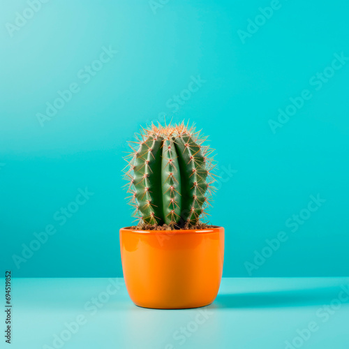 
A cactus in a pot on a blue background. Minimalism. 