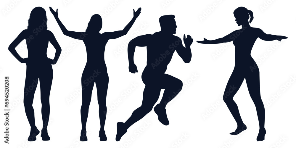 Collection of Running Man and woman silhouettes in different poses Collection of Running Man and woman silhouettes in different poses
