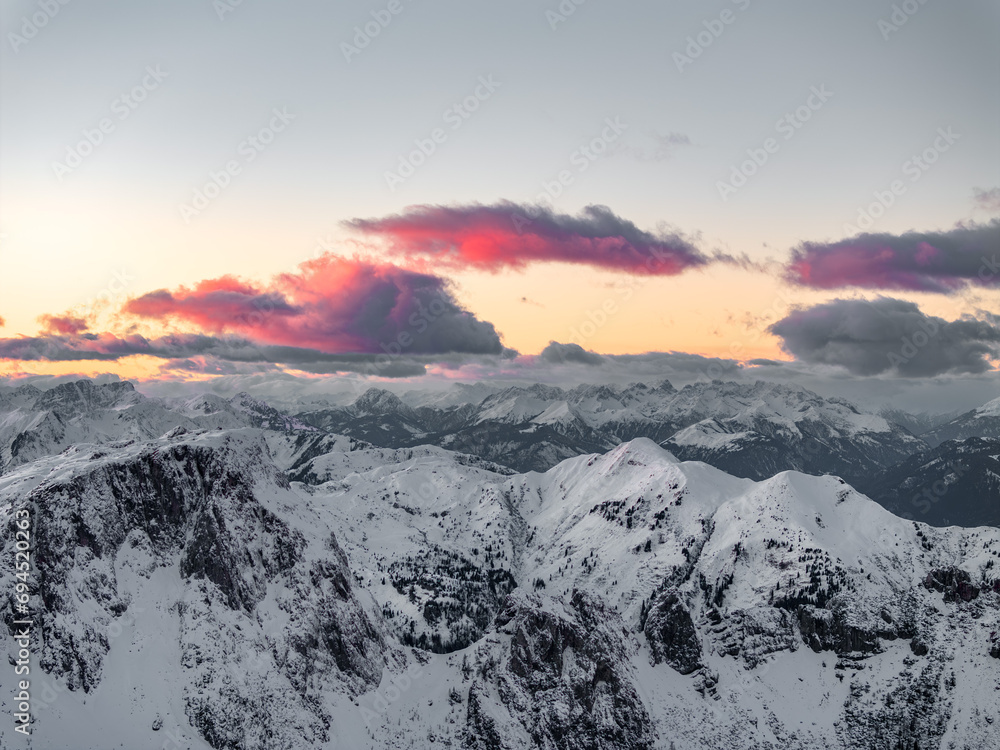 Winter Mountains in Sunset lights