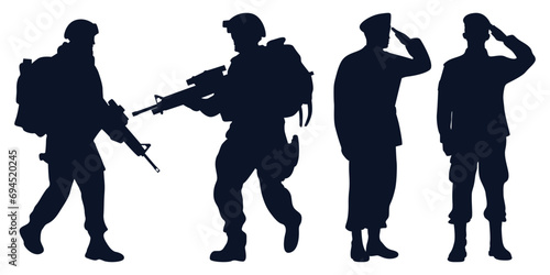 Soldier or army with gun silhouettes vector