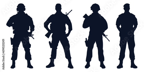 Soldier or army with gun silhouettes vector