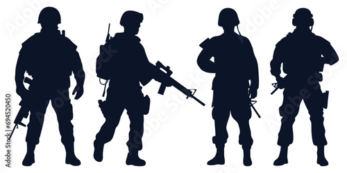 Soldier or army with gun silhouettes vector