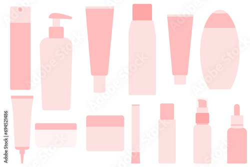 Set of  blank empty and clean pink cosmetic containers. Multi use vector isolated items