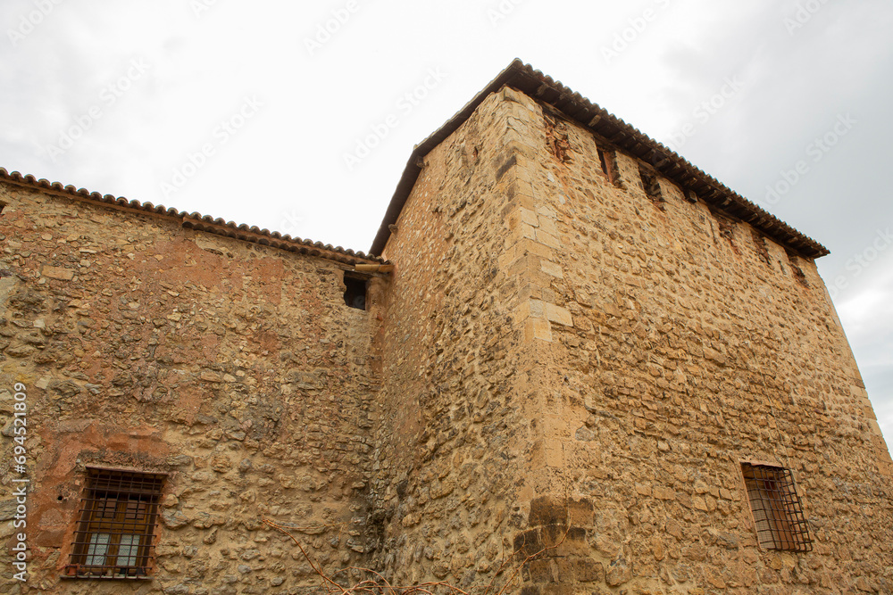 Stone walls of the ancient medieval village of Albarracín in Teruel (Spain).