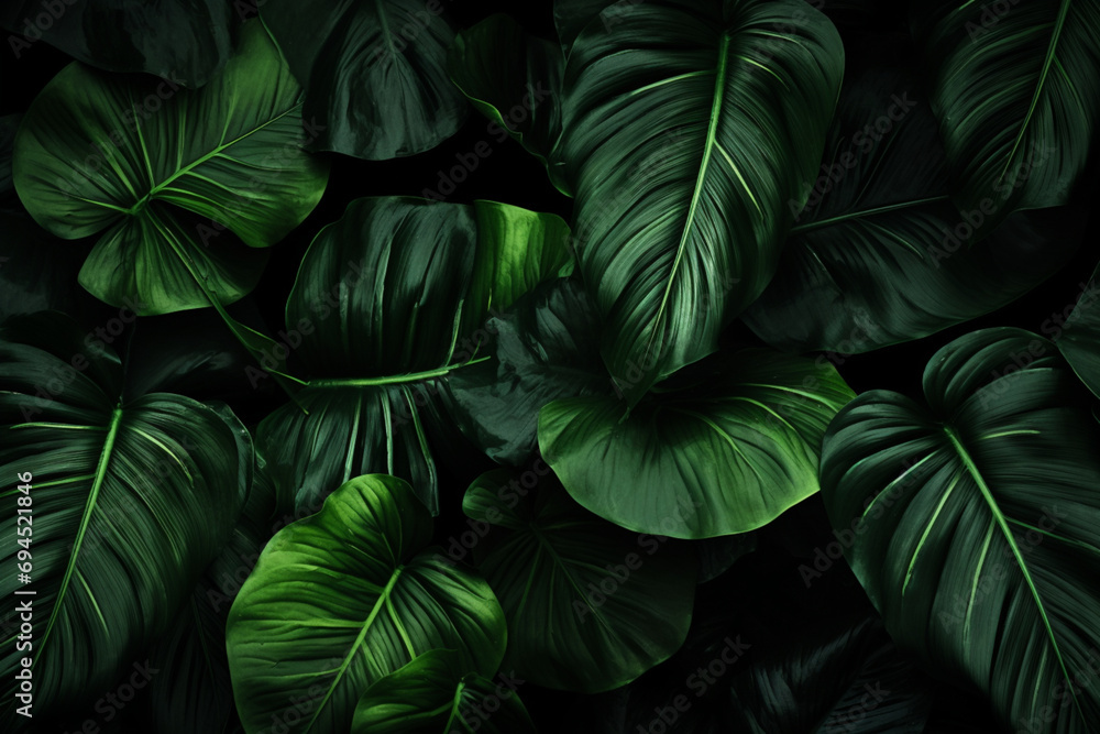 Fototapeta premium 抽象的な緑の葉のテクスチャ、自然の背景、熱帯の葉,Abstract green leaves texture, nature background, tropical leaves,Generative AI