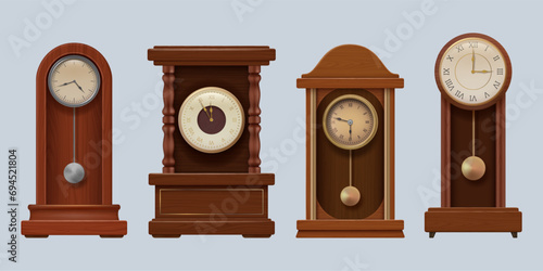 Antique clock. Vintage retro time symbols old realistic premium clocks decent vector template set