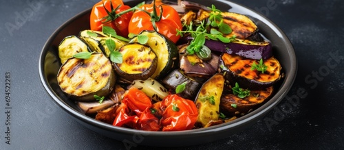 Vegan lunch with roasted vegetables for health.