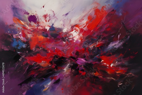 With its appealing shades of purple and red seamlessly blending in a painterly style, the canvas background evokes a lively atmosphere, full of dynamism and the unexpected.