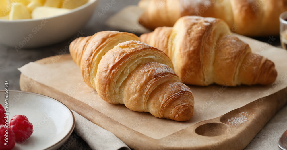 Indulge in the simplicity of a golden, buttery croissant on a white plate. Indulge in the simplicity of a golden, buttery croissant on a white plate.