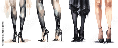 Female legs in black tights. Isolated cartoon sketch style sexy concept, elegant women in stockings. Fashion accessories vector elements photo