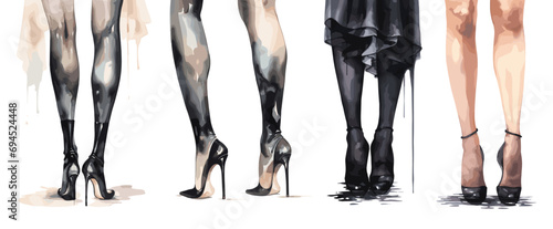 Female legs in black tights. Isolated cartoon sketch style sexy concept, elegant women in stockings. Fashion accessories vector elements