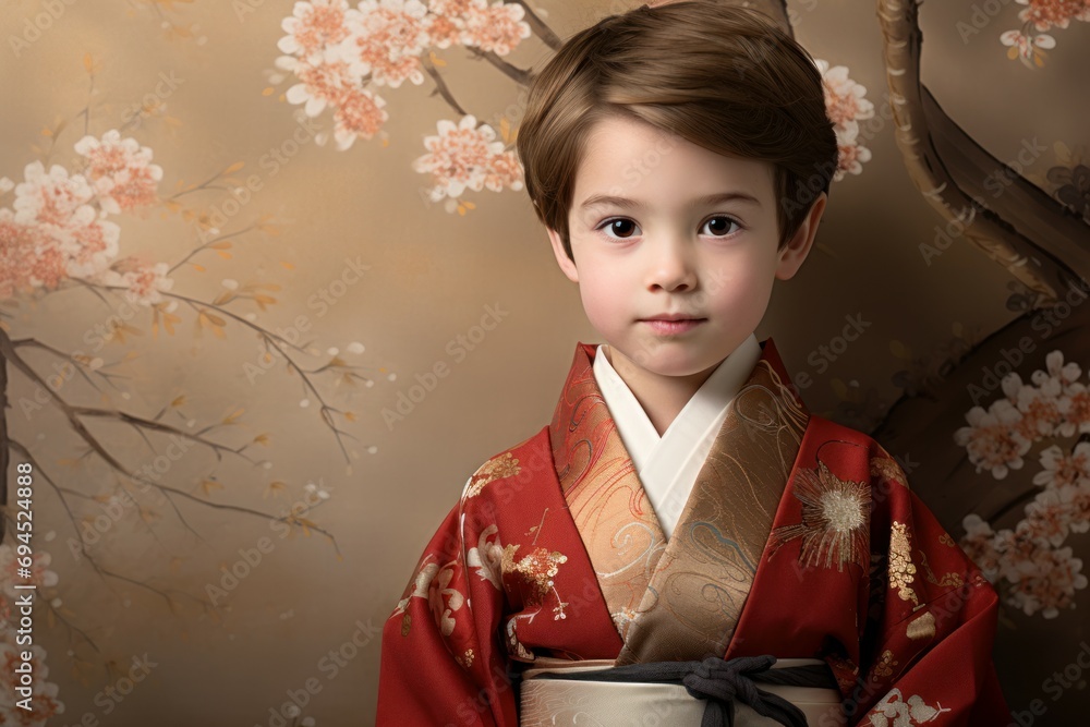 Colorful Little boy kimono. Training belt. Generate ai